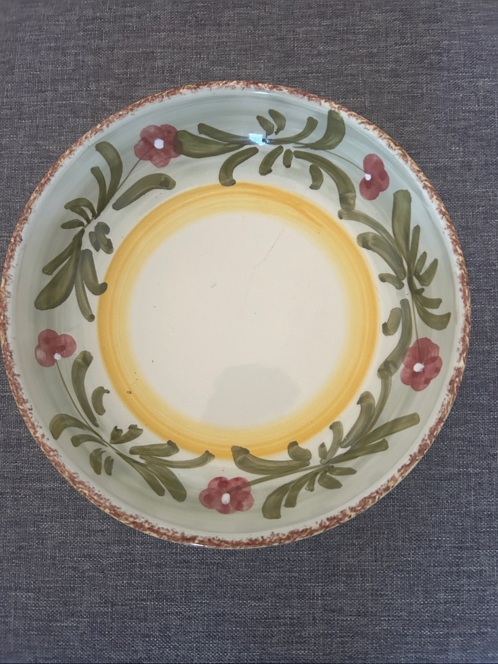 Home Interiors Hand-Painted Ceramic Plate in Yellow, Olive & Pink